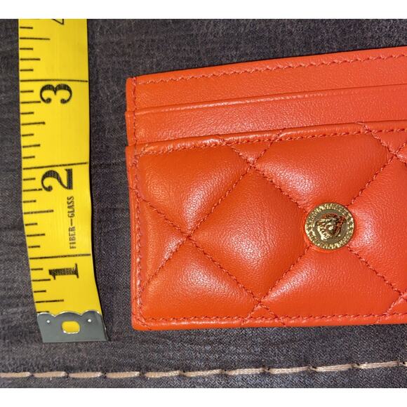 NWT Versace Mini Medusa Coral Quilted Lamb Leather Slim Card Case Wallet - Picture 10 of 10